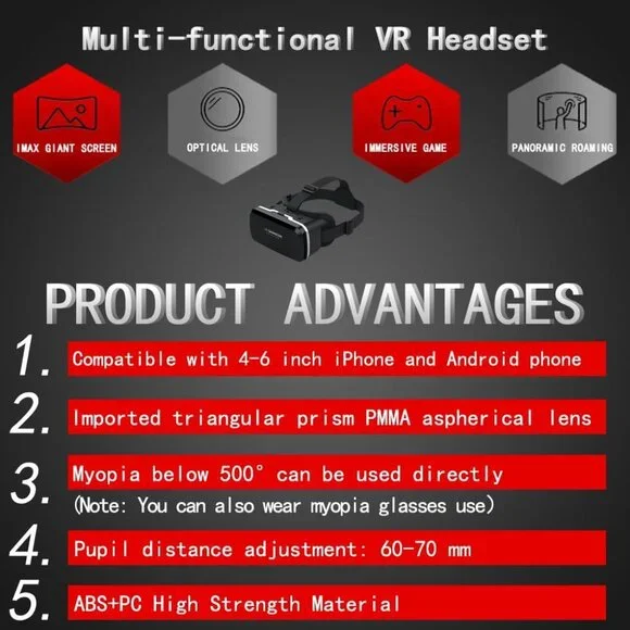 VR Headset with Remote Controller,3D Glasses Virtual Reality Headset for VR Game